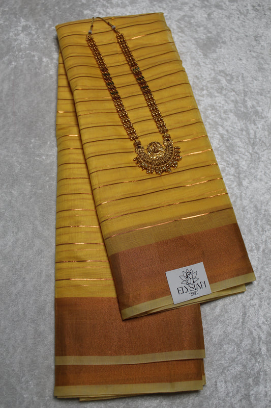 Yellow Linen Saree with Gold Thread