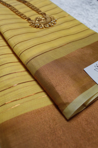 Yellow Linen Saree with Gold Thread