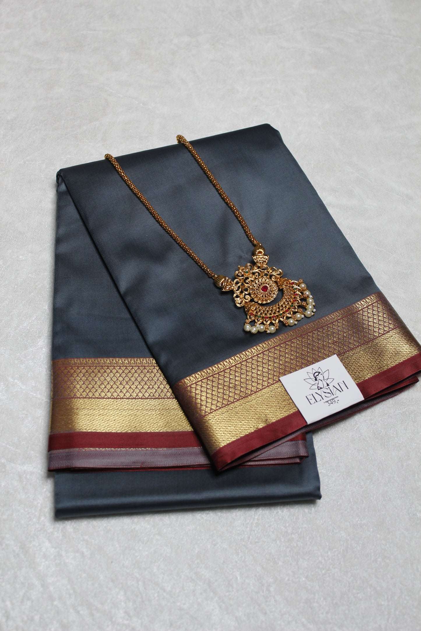 Dark Grey Crepe Silk Saree