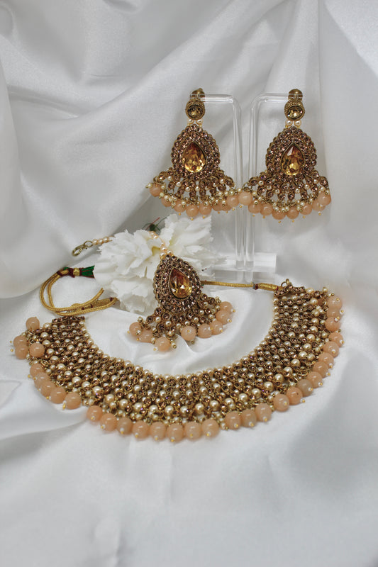 Peach Pearl Necklace Set
