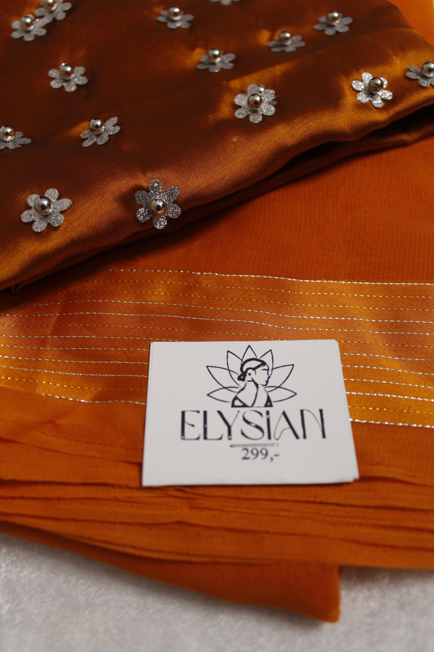 Plain Satin Patta Saree With Flower Pearl Blouse