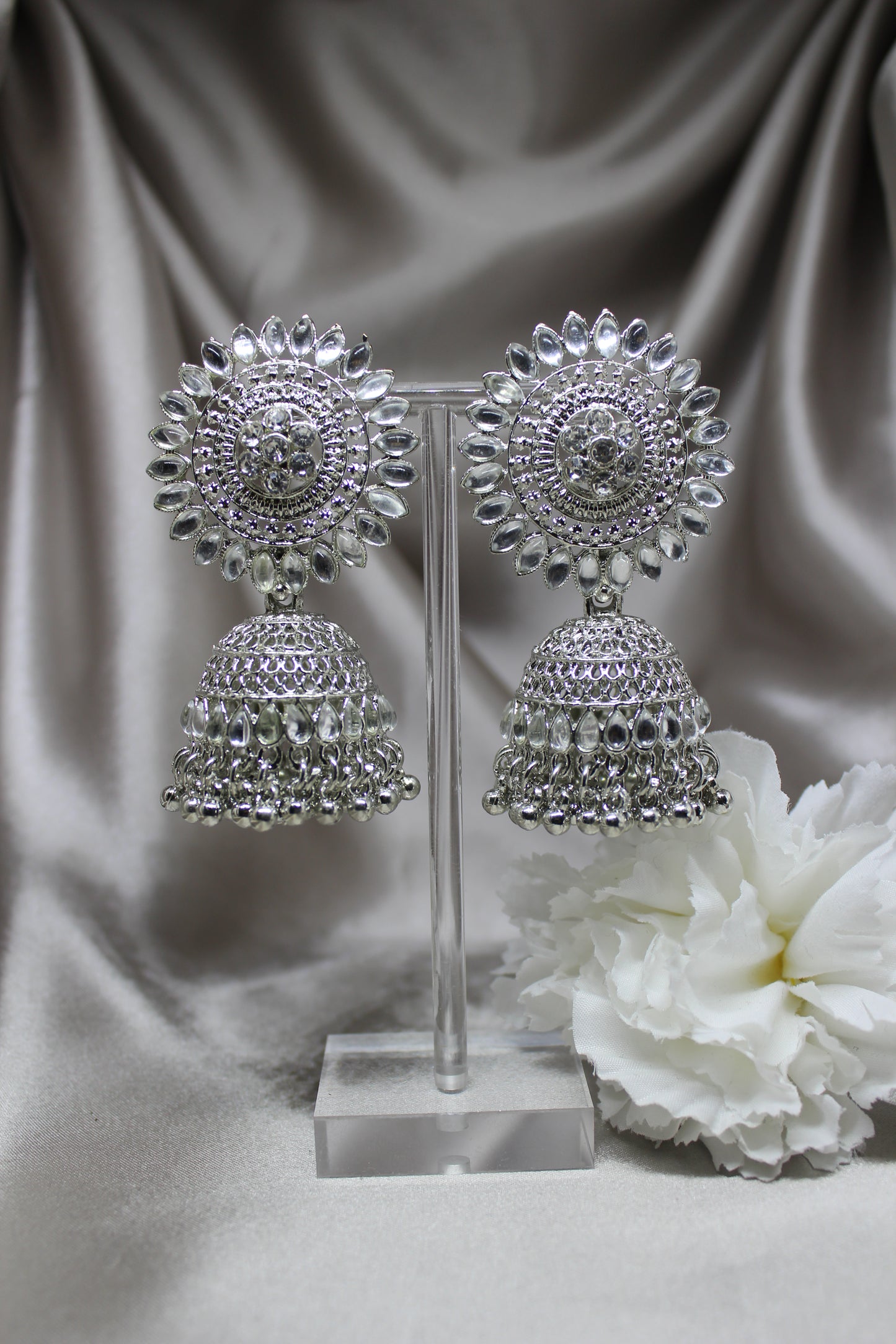 Silver Sunflower Jhumkas