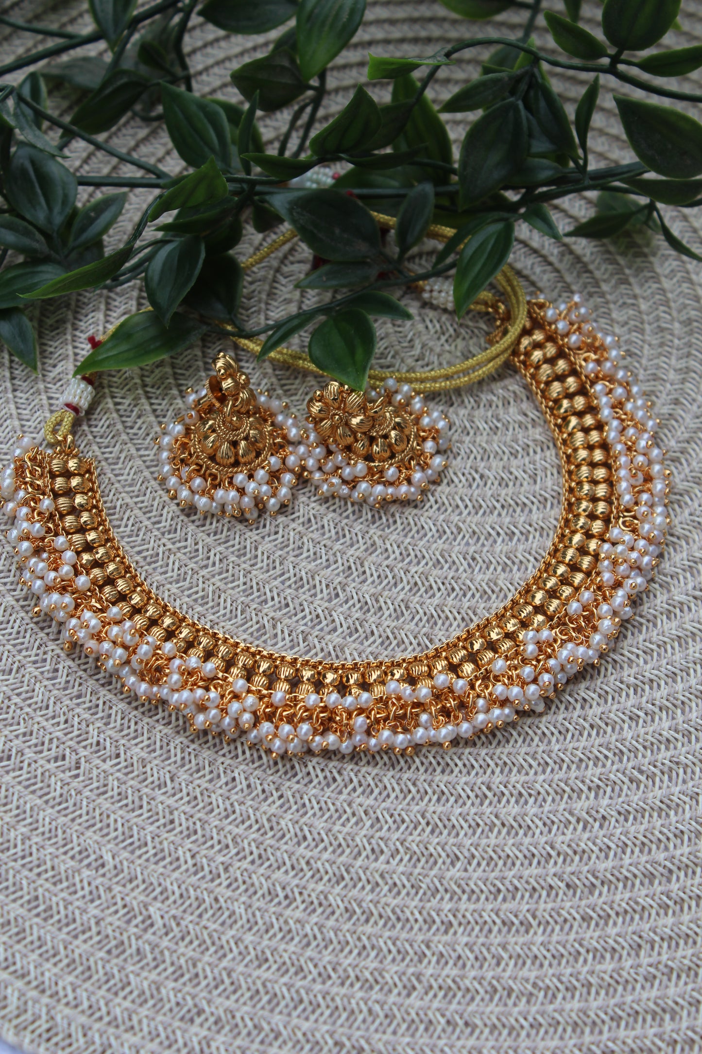 Golden Pearl Bloom Necklace set