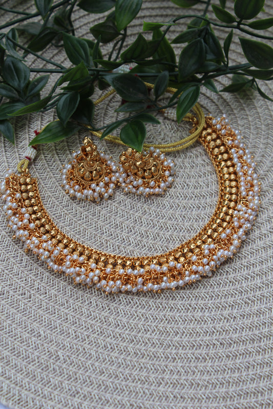 Golden Pearl Bloom Necklace set