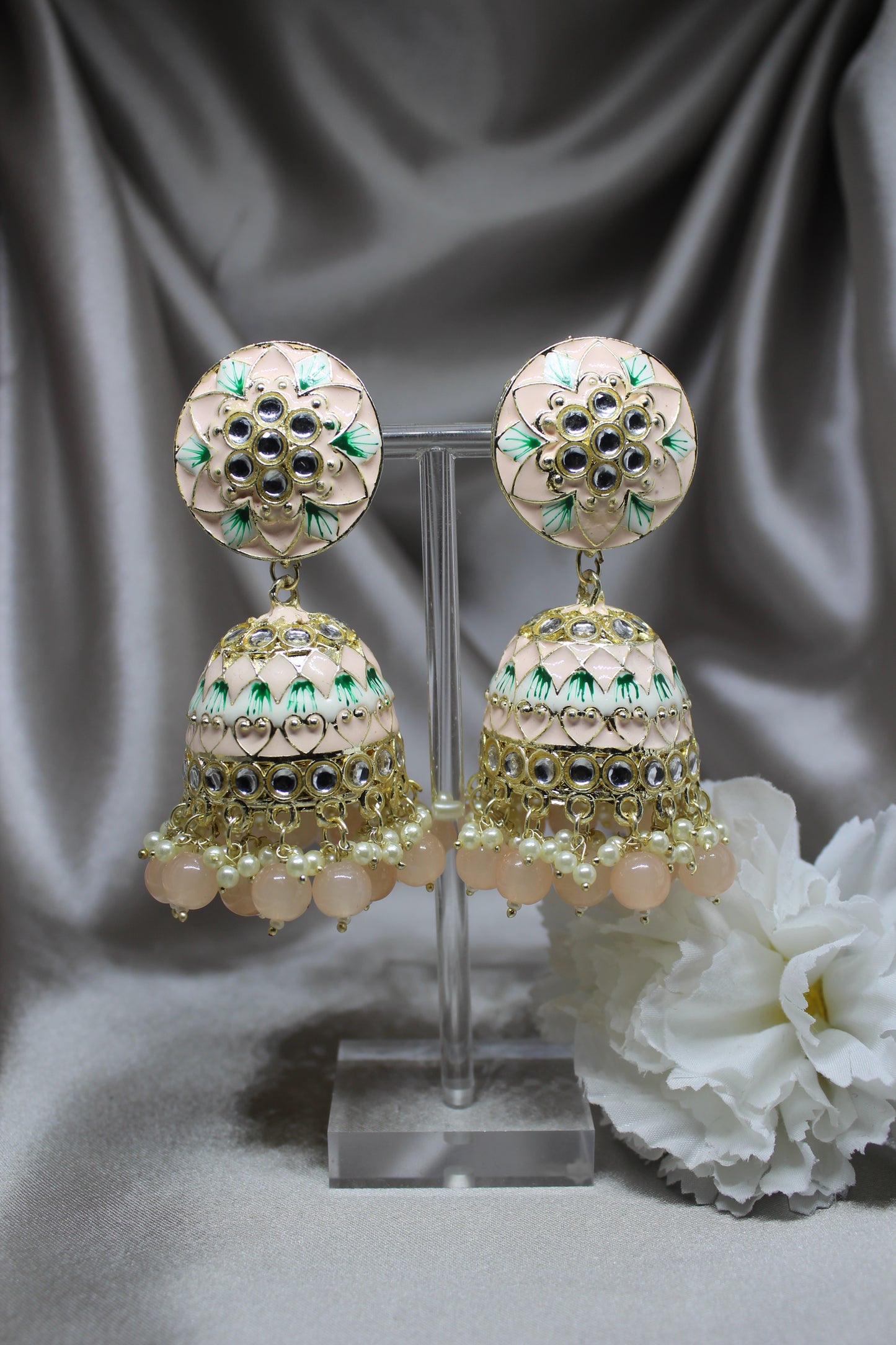 Pink Meenakari Jhumkas