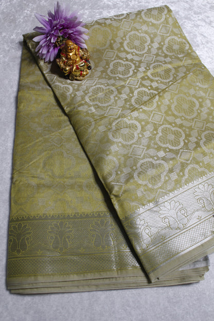 Yellow-Green Cotton Jute saree