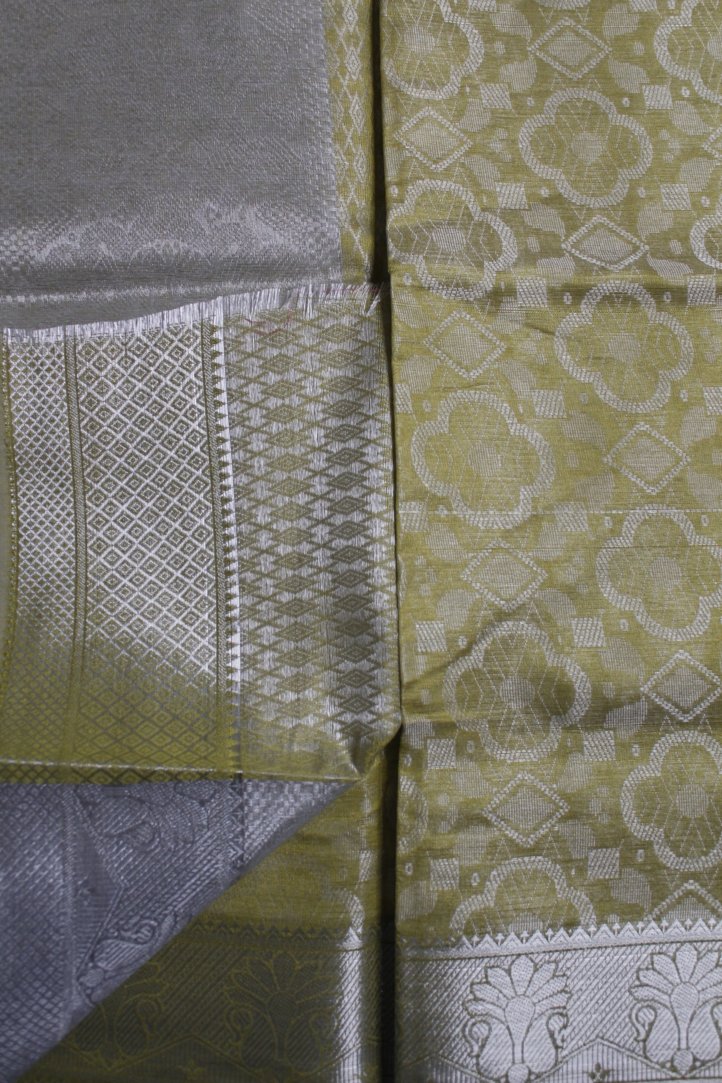 Yellow-Green Cotton Jute saree