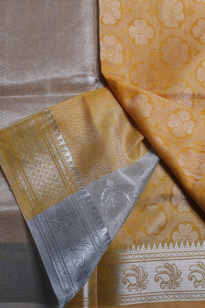 Yellow Cotton Jute Saree