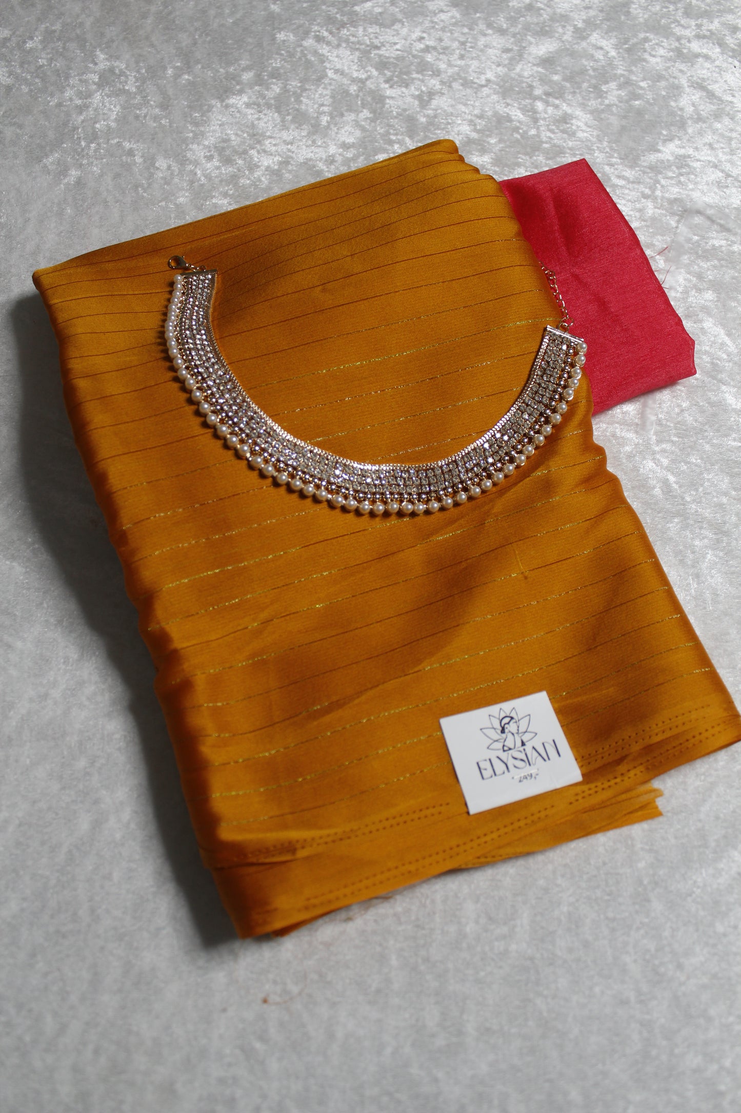 Plain Satin Saree With Contrast Blouse