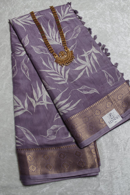 White leaves Mysore Silk Sarees