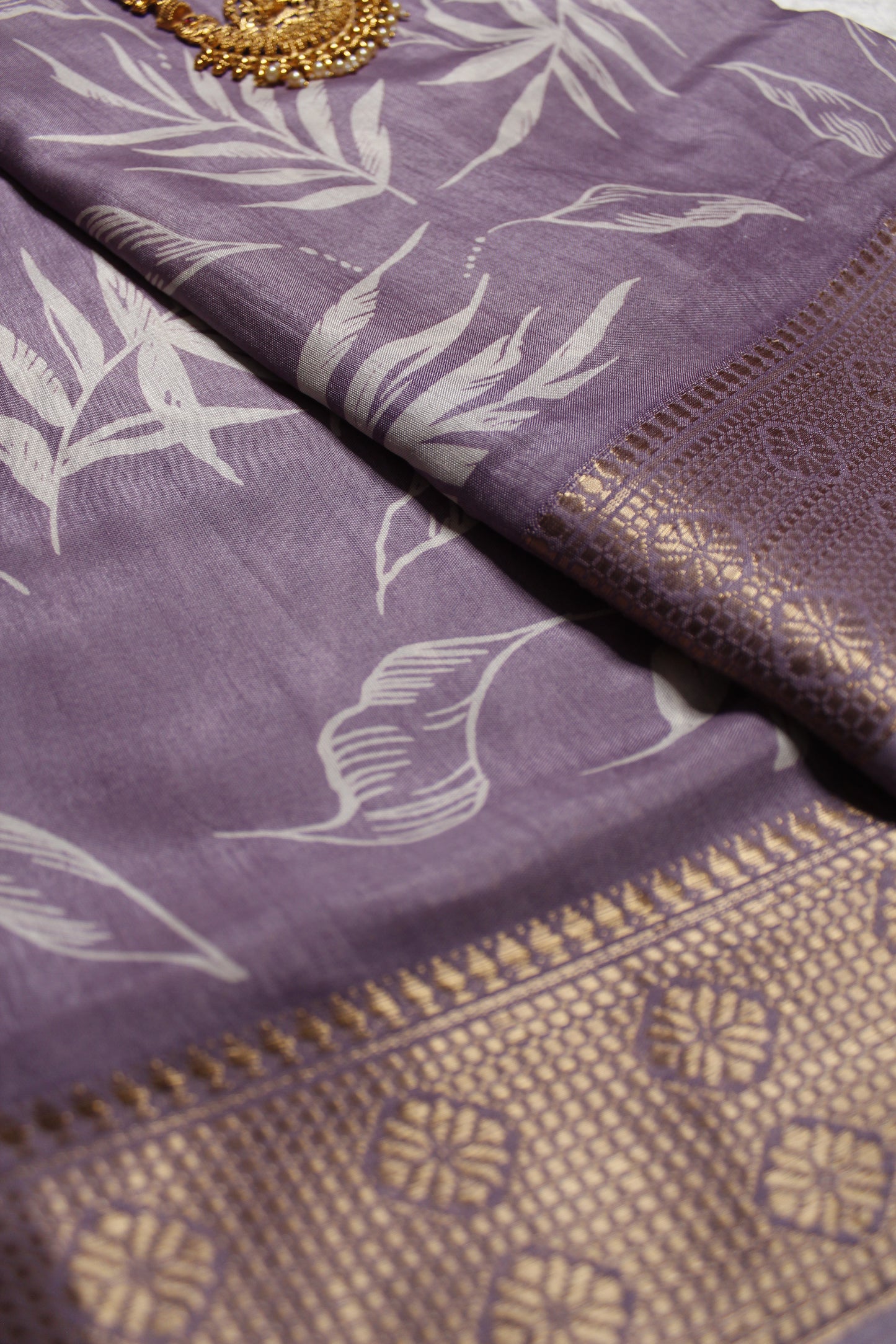 White leaves Mysore Silk Sarees