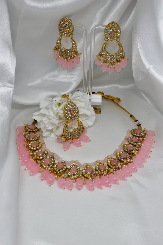 Pink Kundan Necklace Set